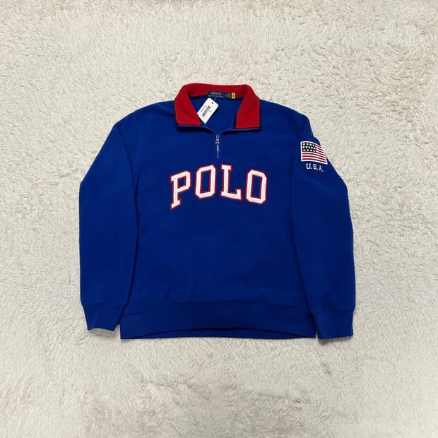 폴로 빅로고 성조기 반집업 플리스
