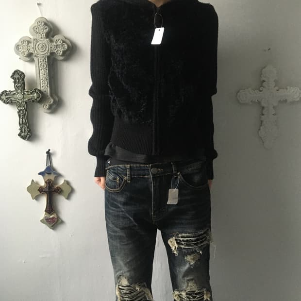 Fake fur layered hood zip up