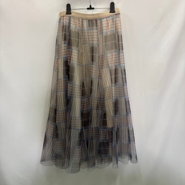 GH 체크 허리 밴딩 샤 롱 스커트 66