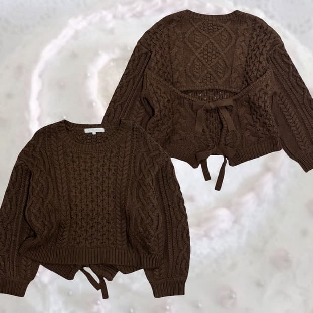 MERCURYDUO 머큐리듀오 뒷 절개 포인트 브라운 케이블 니트