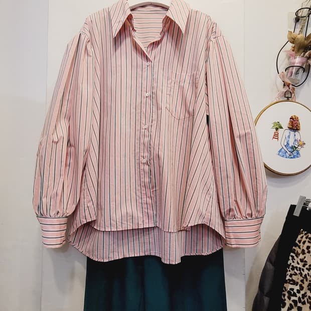 루즈핏 벌룬 스트라이프 셔츠
