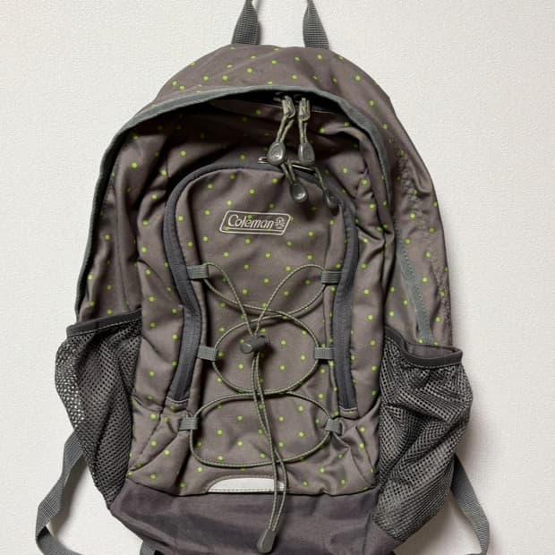 coleman 콜맨 그레이 초록 도트 백팩 일본 빈티지 모리걸 땡땡이