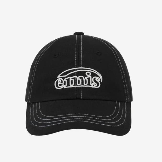 Emis 이미스 화이트 스티치 볼캡 모자 블랙