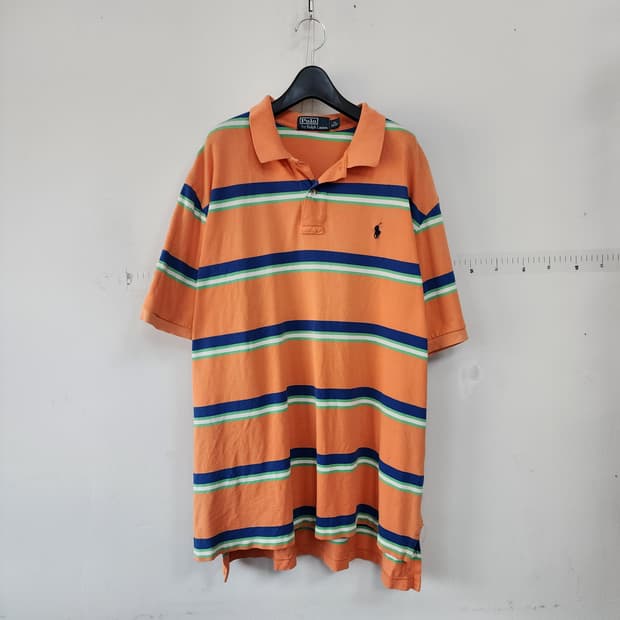 폴로 랄프로렌 스트라이프 반팔 피케티 오렌지