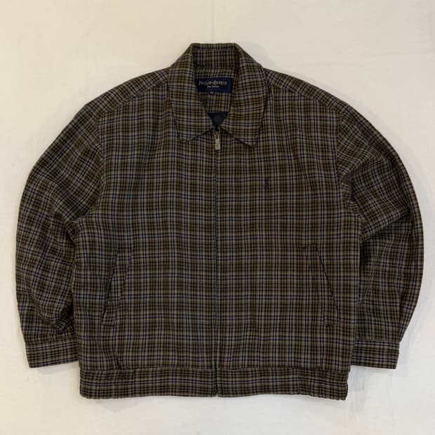 90s YSL 입생로랑 체크패턴 알파카 울 블루종 봄버자켓