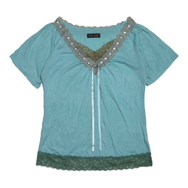 Mint Lace Trim Ribbon top