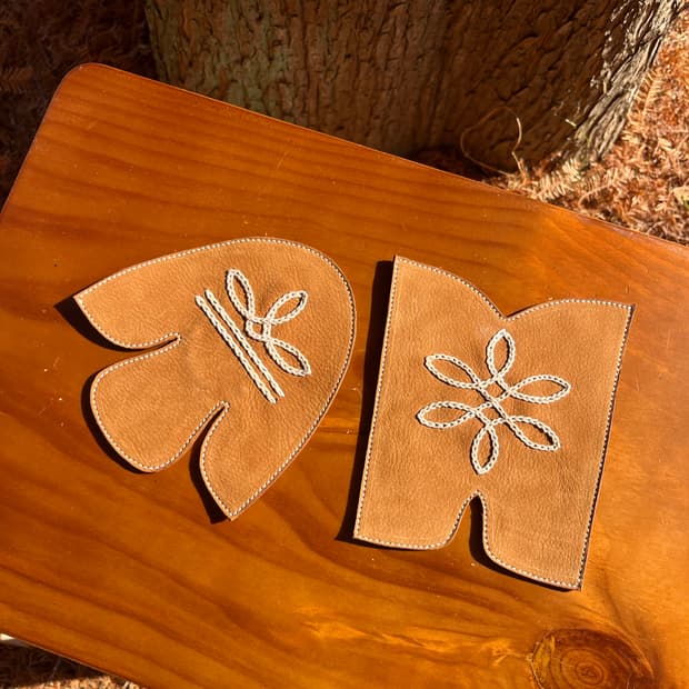 Hand-Embroidered Leather Cup Coaster 