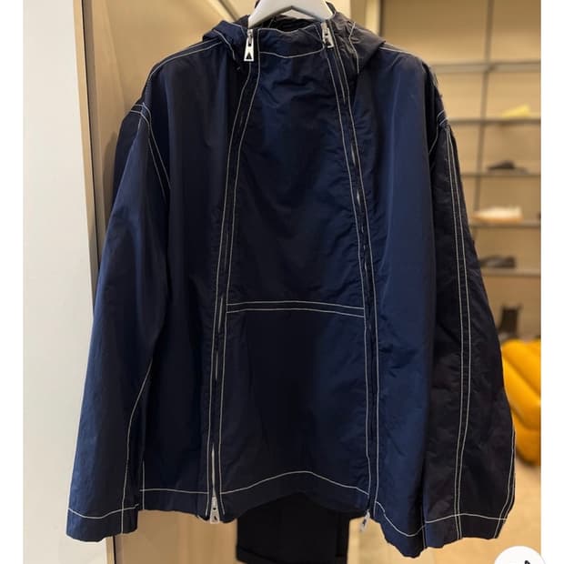 보테가베네타 / 테크 나일론 더블 지퍼 후드 자켓 네이비 / XL