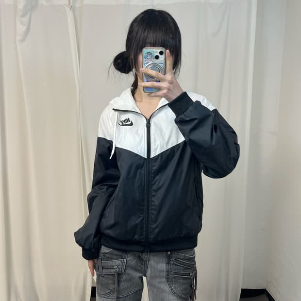 Nike black white Windrunner windbreaker