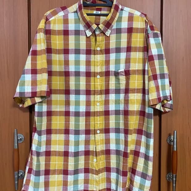 [UNIQLO] 유니클로 반팔 체크 코튼 셔츠 XL사이즈