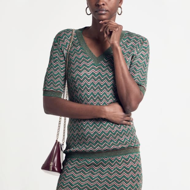 MISSONI 23SS 시그니처 메탈릭 브이넥 니트 탑