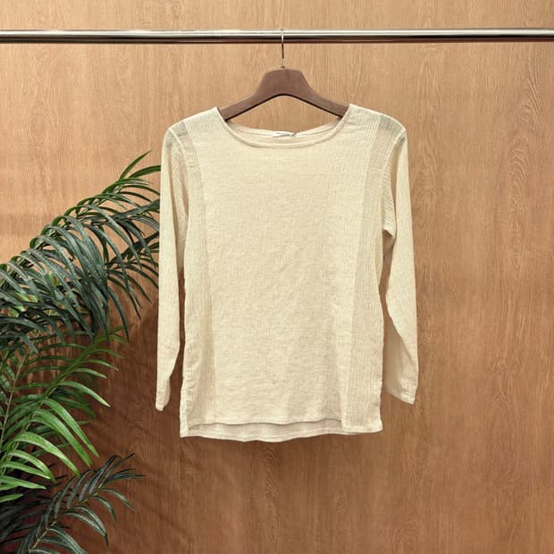 이세이미야케 플랜테이션 시스루 티셔츠 크링클 텍스쳐 디테일 베이지