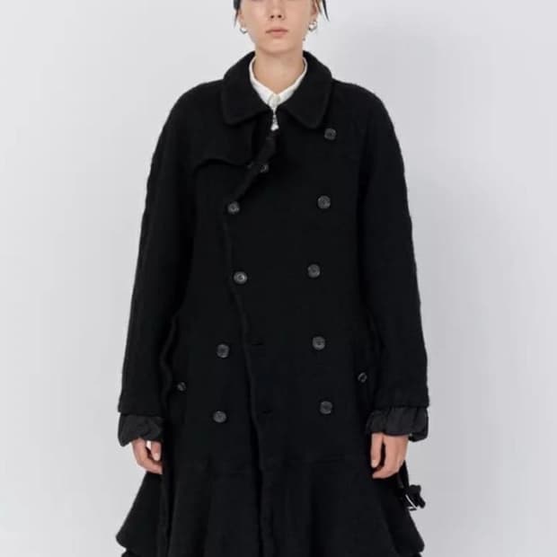 꼼데가르송 블랙 축융 울 코트