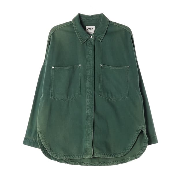 ZARA 오버사이즈 코튼 데님 워크 셔츠 그린 L