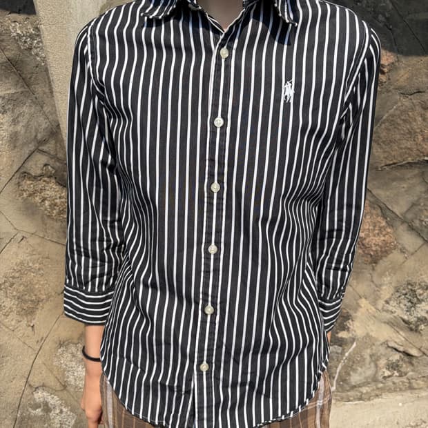 Polo Ralph Lauren 블랙 화이트 스트라이프 셔츠 