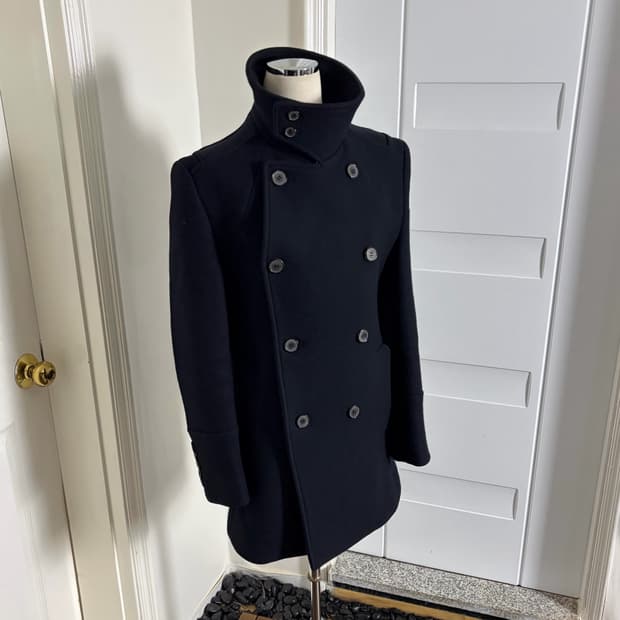 더블브레스트 하이넥코트 네이비