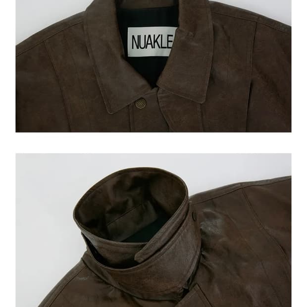 NUAKLE 자켓  누아클레 빈티지 크랙 레더 블루종 라이더자켓