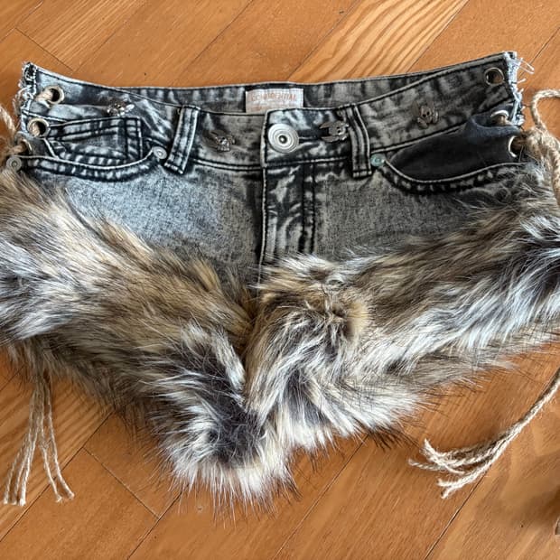 레이어룸 퍼반바지 빈티지 갸루 데님