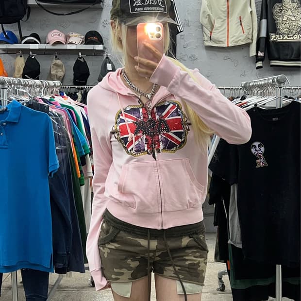 에스크 딸기우유 큐빅 후드집업
