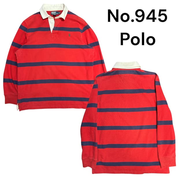 90s 폴로 화이트 카라 레드 스트라이프 단가라 럭비티