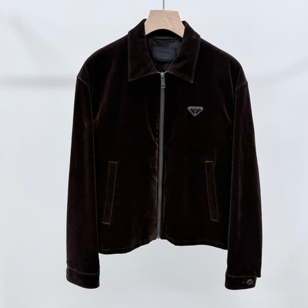 [S+급/S] 프라다 벨벳 데님 블루종 자켓 브라운