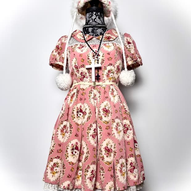 LIZ LISA 리즈리사 플라워 패턴 레이스 카라 리본 원피스