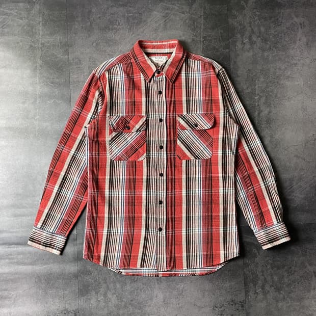 AVIREX 아비렉스 빈티지 레드 플랩 포켓 체크 코튼 셔츠