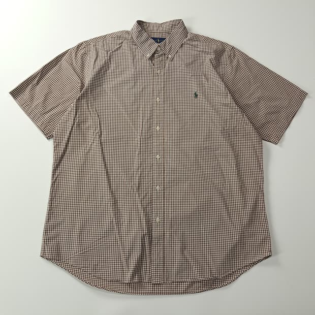CK827 XL 폴로 브라운 마이크로 깅엄체크 반팔 셔츠 남방