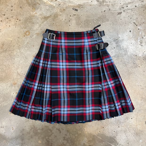 울 체크 플리츠 랩 스커트