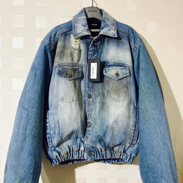 Egonlab 25ss 디스트레스 데님 크롭봄버 자켓