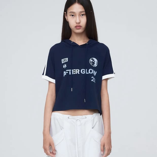 (1회착) 나체 스포티 트랙 후디 티셔츠 네이비