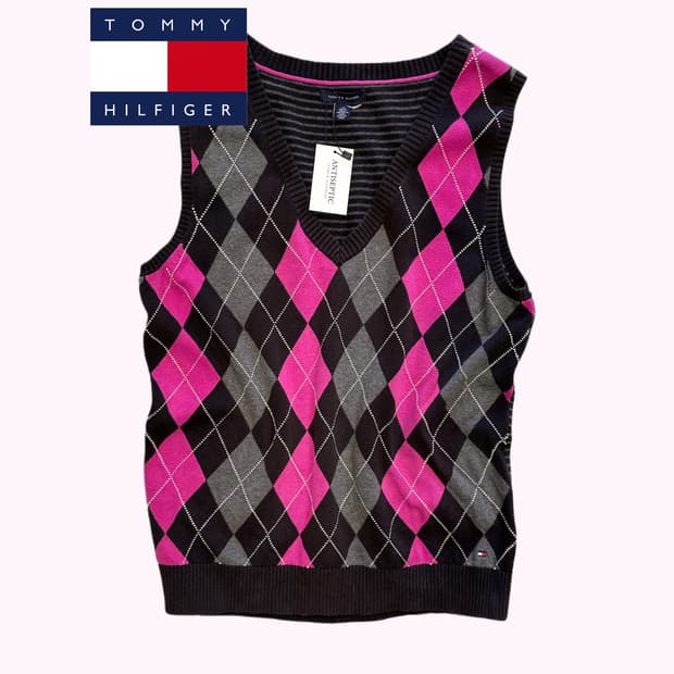 TOMMY HILFIGER pink argyle knit vest