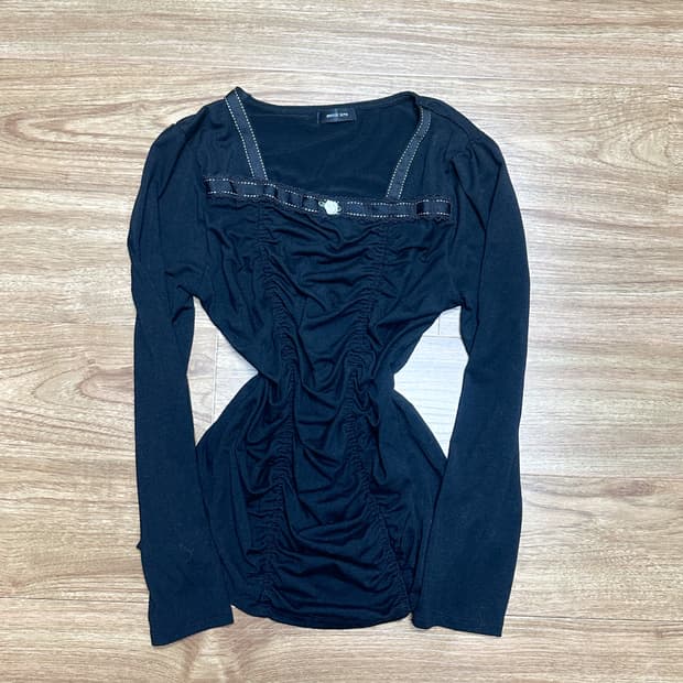 빈티지 셔링 블랙 장미 긴팔 티셔츠 히메갸루 발레코어 긱시크 고딕 모리걸