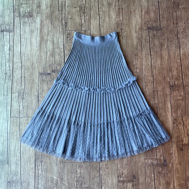 Knit pleats × Dotted mesh Skirt