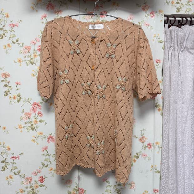 입체 자수 반팔 가디건