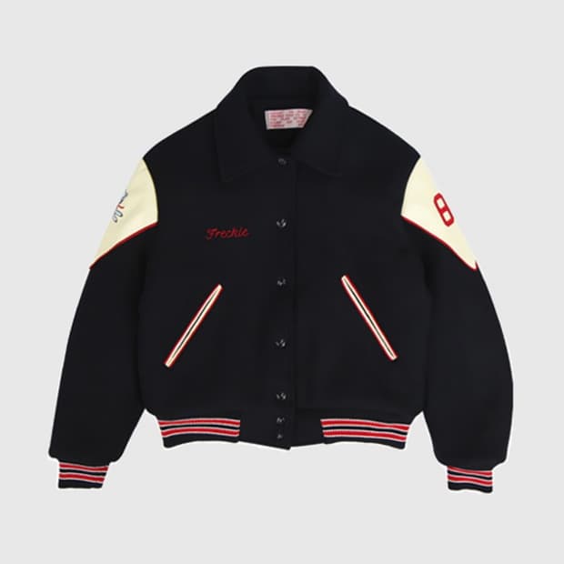 Freckle leather shoulder varsity jacket