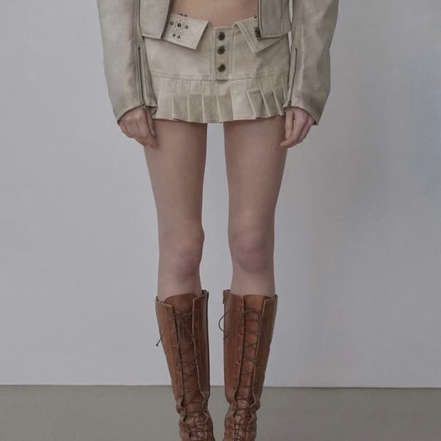 스컬프터 웨스턴 폭스레더 마이크로 스커트 아이보리