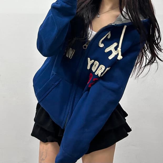 아베크롬비 y2k 블루 올드스쿨 스웻 후드집업 희귀져지(M)