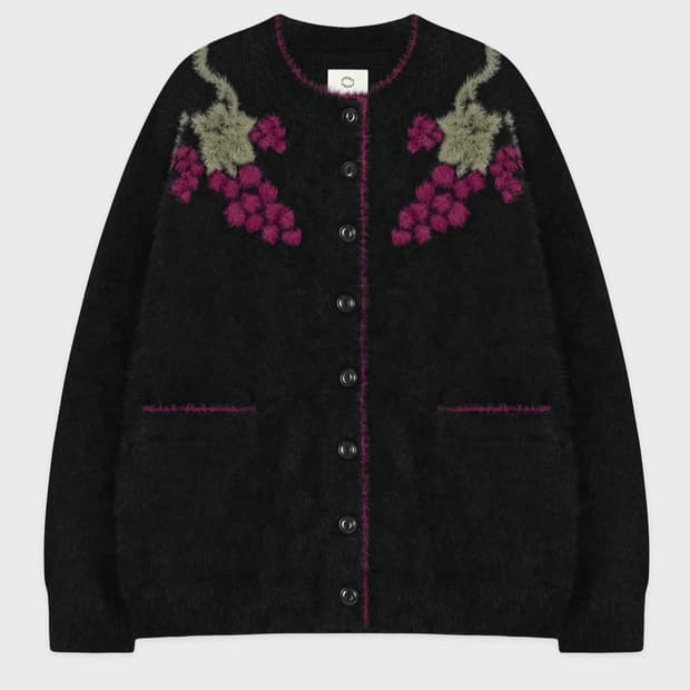 🍇지수 착용)시눈 핸드메이드 헤어리 포도 가디건 블랙/그레이프🍇🍇