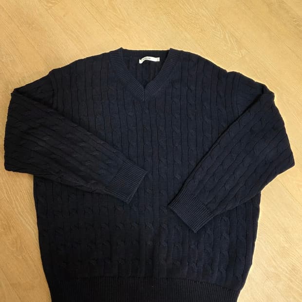 키뮤어 코튼 워셔블 브이넥 케이블 니트 M