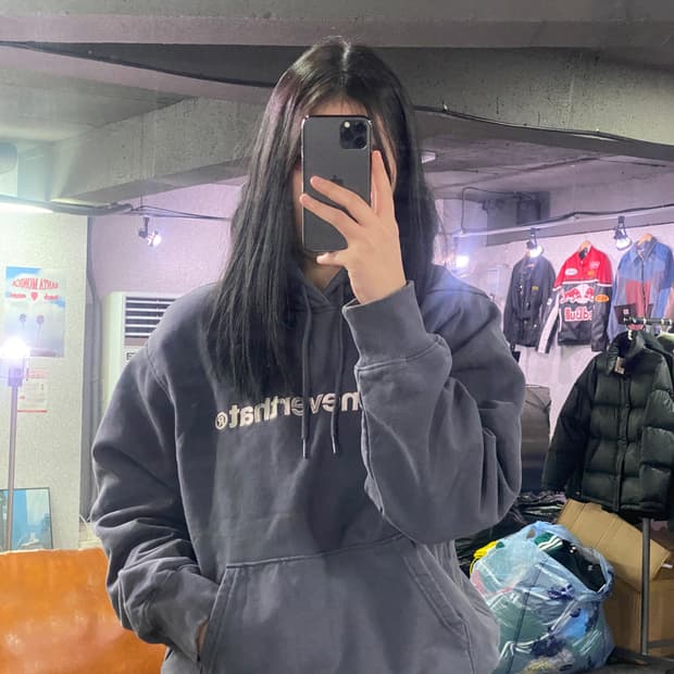 디스이즈네버댓 자수 빅로고 그레이 후드티 B3487 