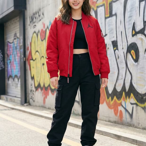 조던 레드 봄버 자켓_M