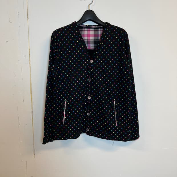 O114 JPN 모리/러블리/펑크/Y2K 블랙 도트스타일 가디건 OS
