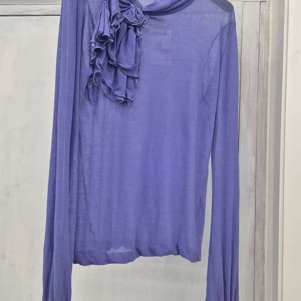 MOSCHINO ruffle neck see-through shirt 