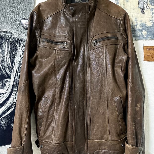 00's GUESS 이탈리안 램스킨 슬림핏 하이넥 레더자켓