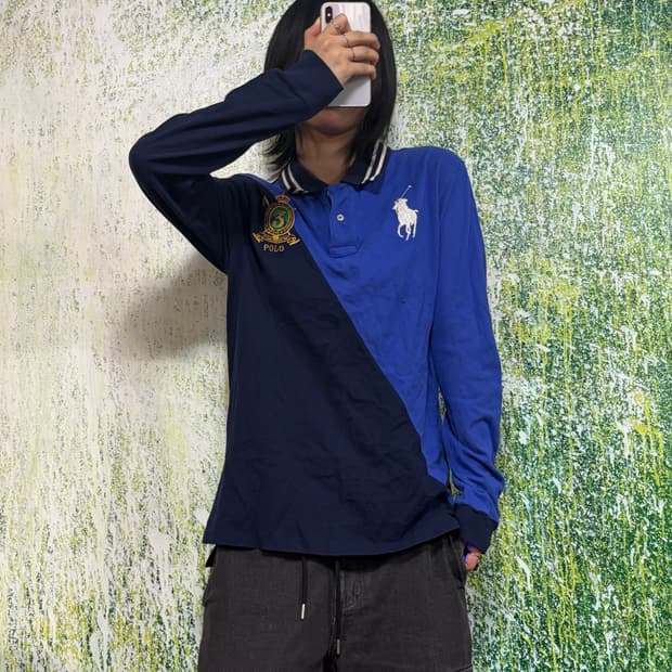 폴로 빅포니 치프키프 네이비 블루 배색 자수 럭비티 롱슬리브 키즈 XL