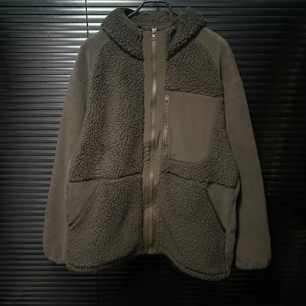 유니클로 화이트마운티니어링 브라운 갈색 후리스 플리스 후드 집업 XL