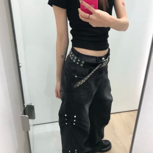 사이드 리벳 데님 팬츠