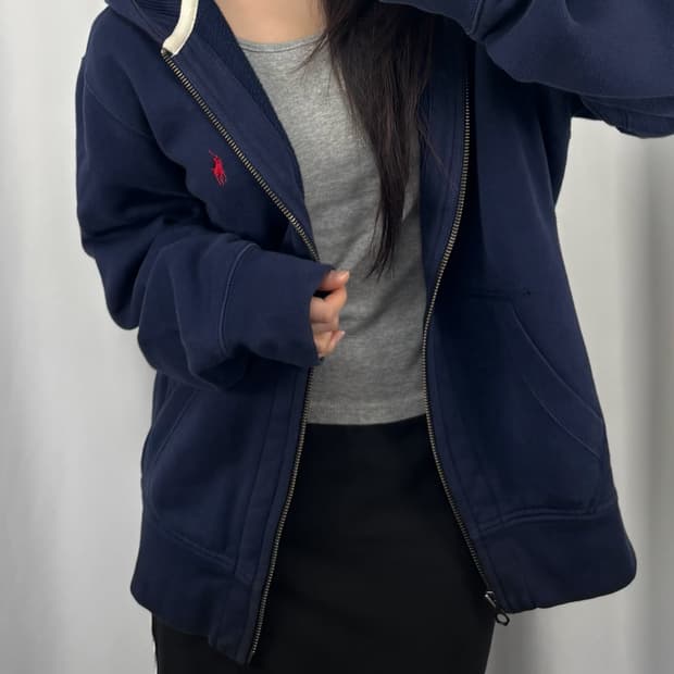 폴로 네이비 후드집업