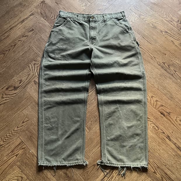 [36]칼하트 Made in USA 더티워싱 모스그린 싱글니 워크 팬츠